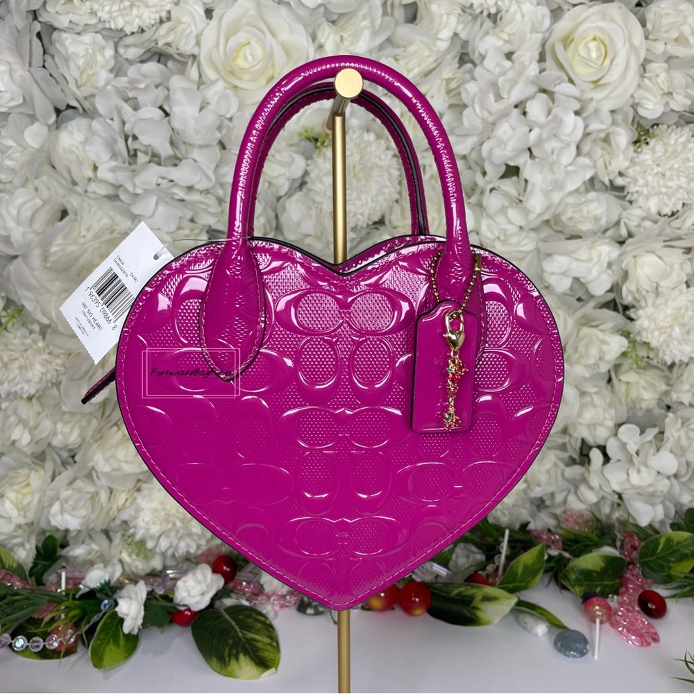 Coach Heart Crossbody CN600 Purple Pink Magenta with Cat Eye Crystal Chain - Picture 8 of 16